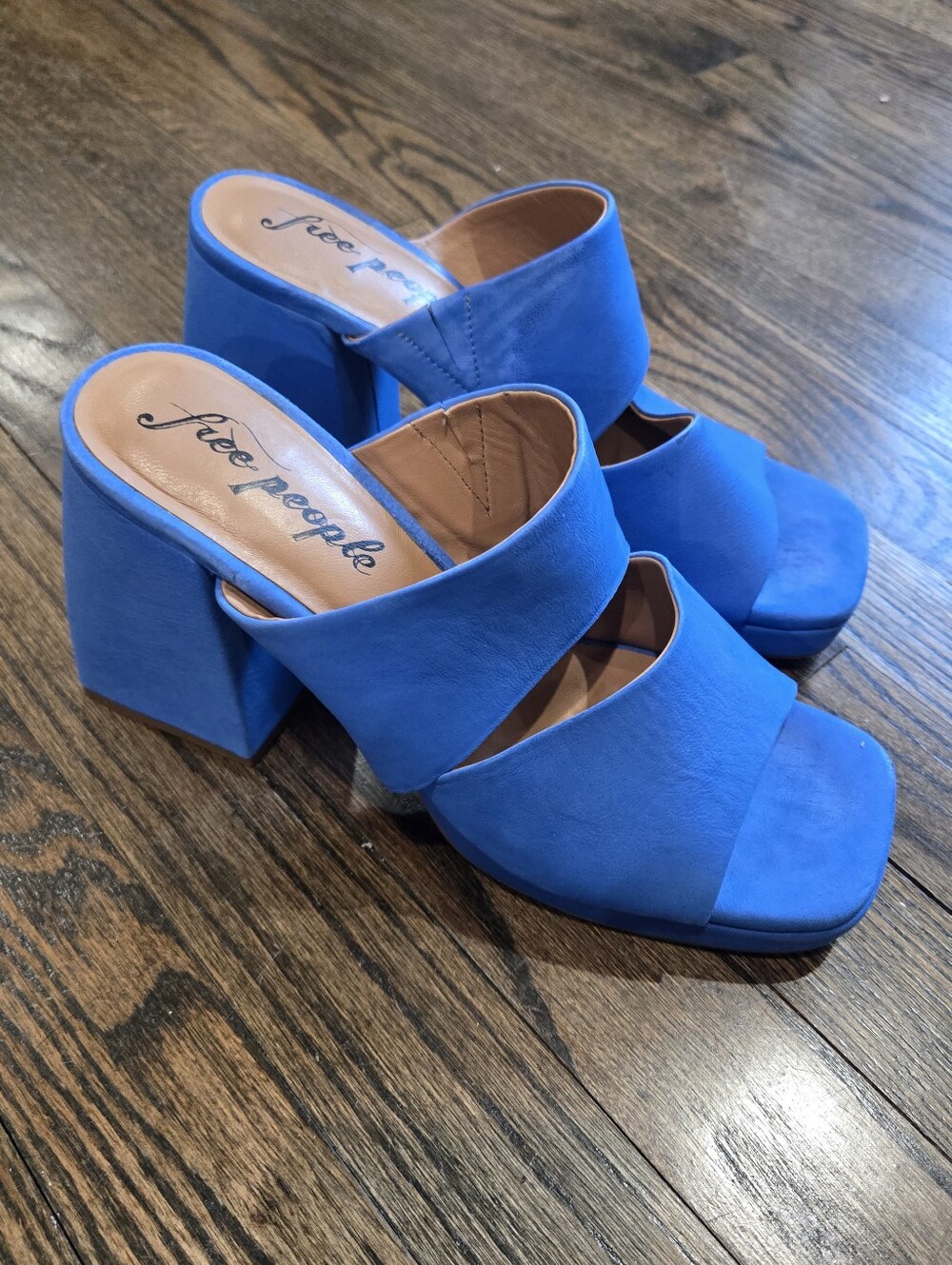 Free People Love is Everywhere Blue Platform Block Heel Sandals size 38.5